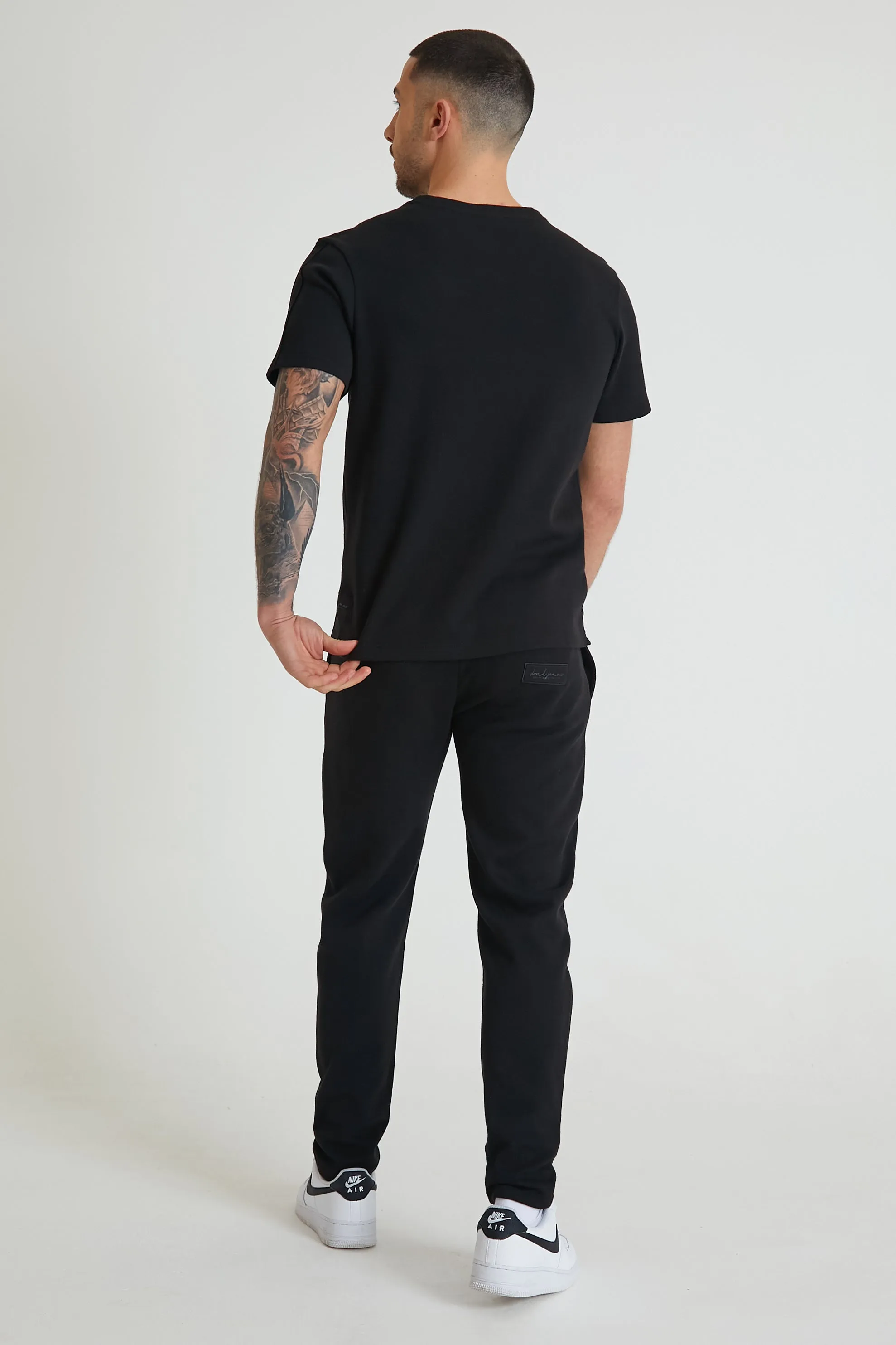 Atlas premium pique drawstring trouser in Black