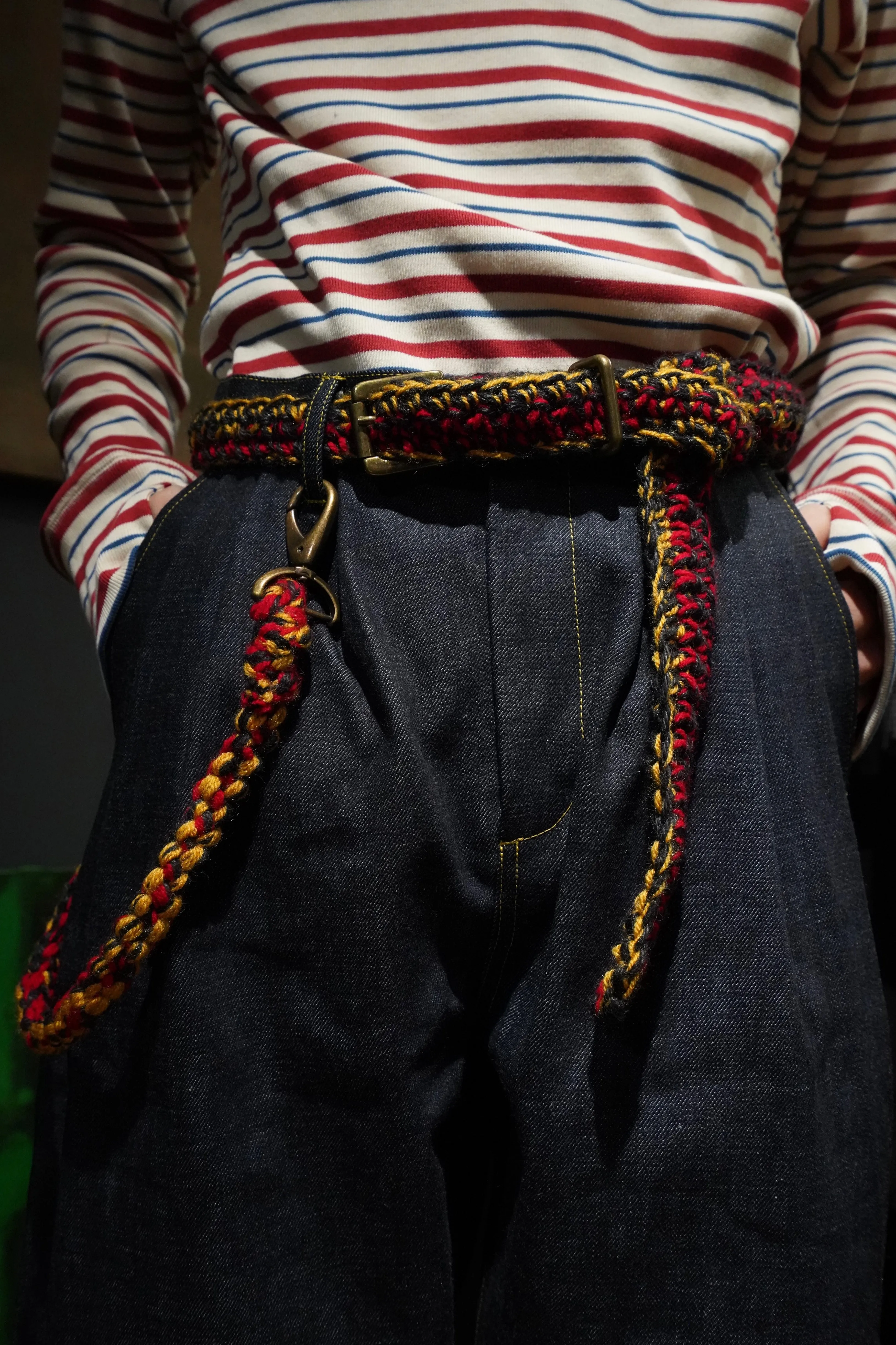 NICHOLAS DALEY HAND CROCHET BELT (RED/TUMERIC/BLACK)