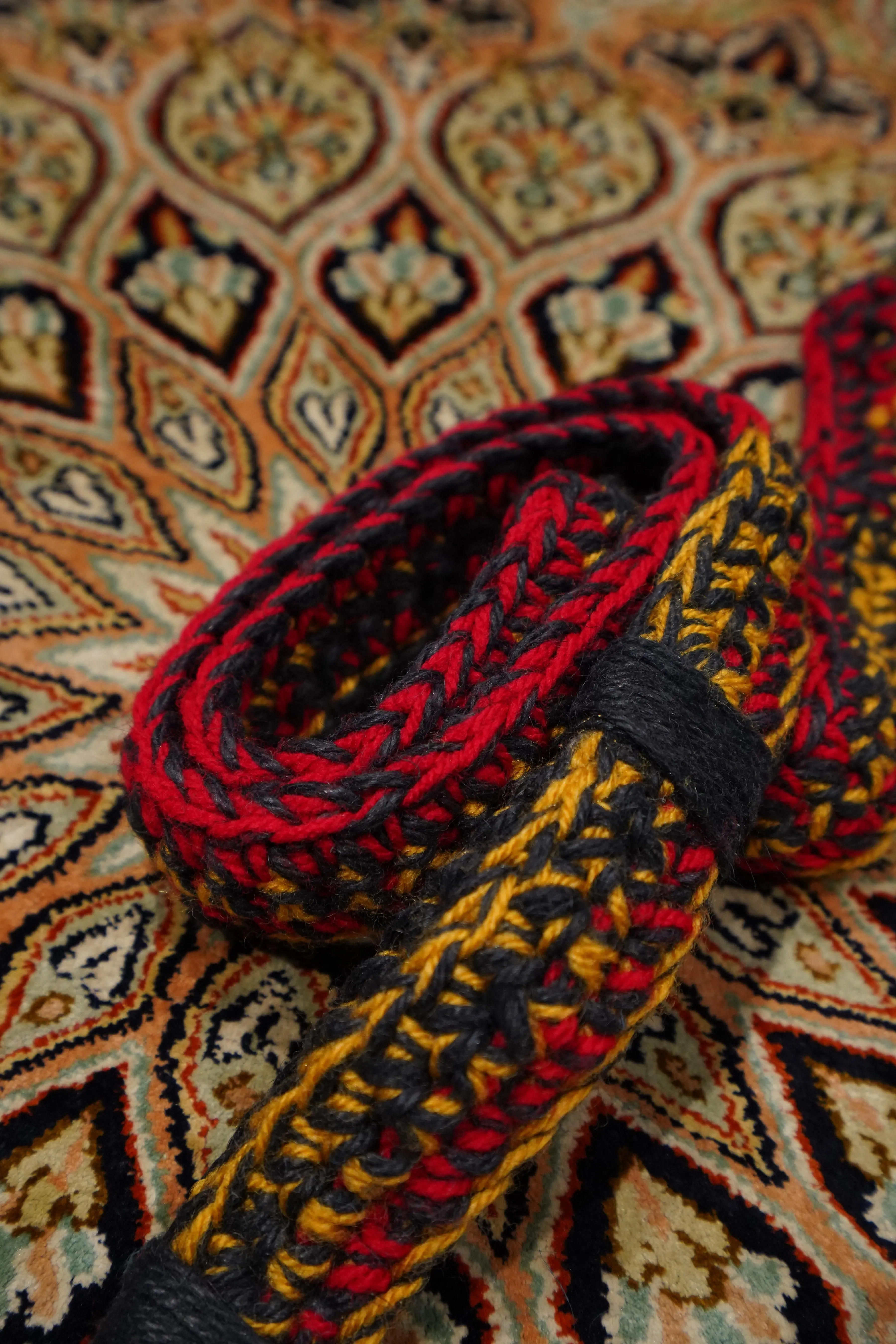 NICHOLAS DALEY HAND CROCHET BELT (RED/TUMERIC/BLACK)