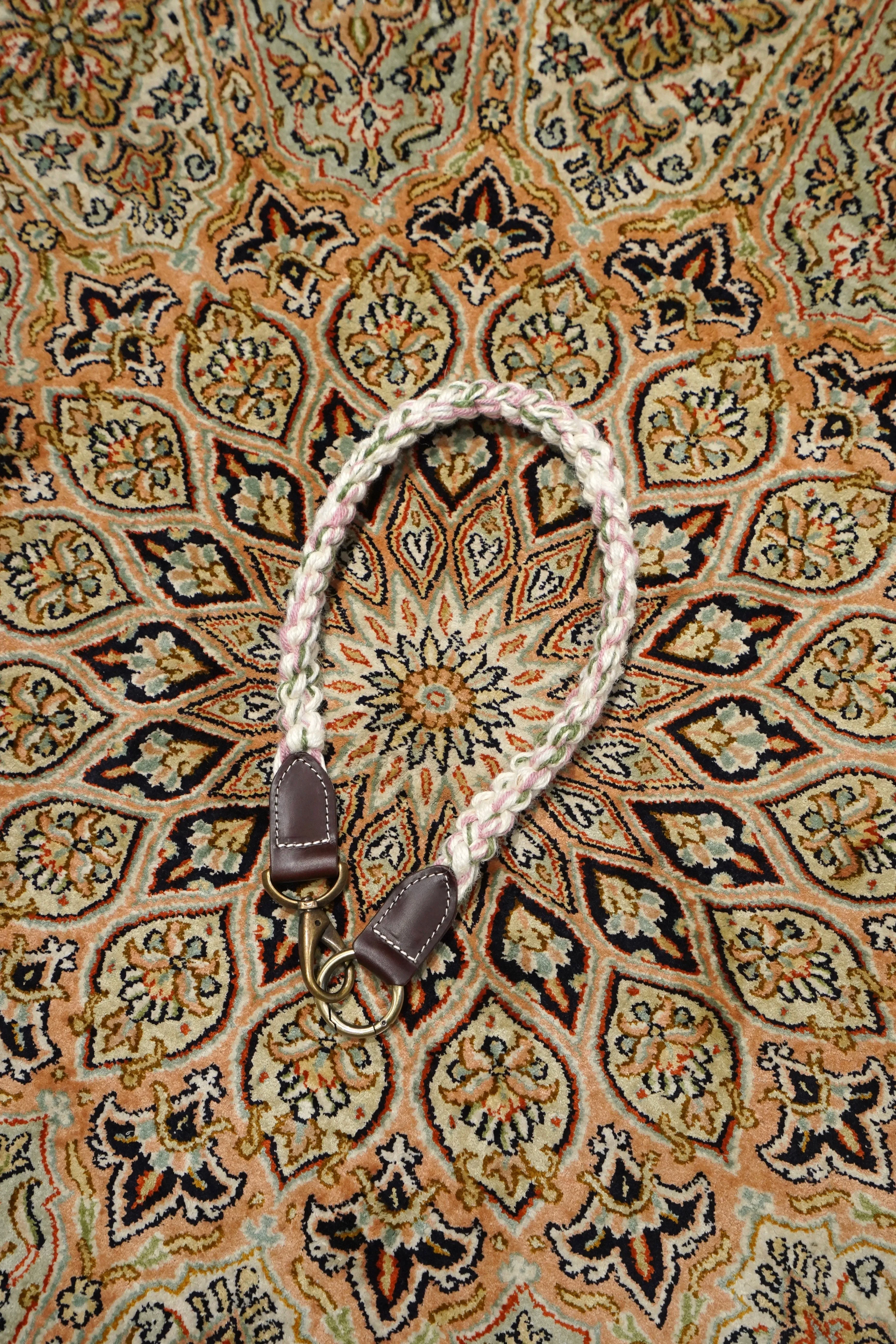 NICHOLAS DALEY HAND CROCHET LANYARD (CREAM/PINK/GREEN)