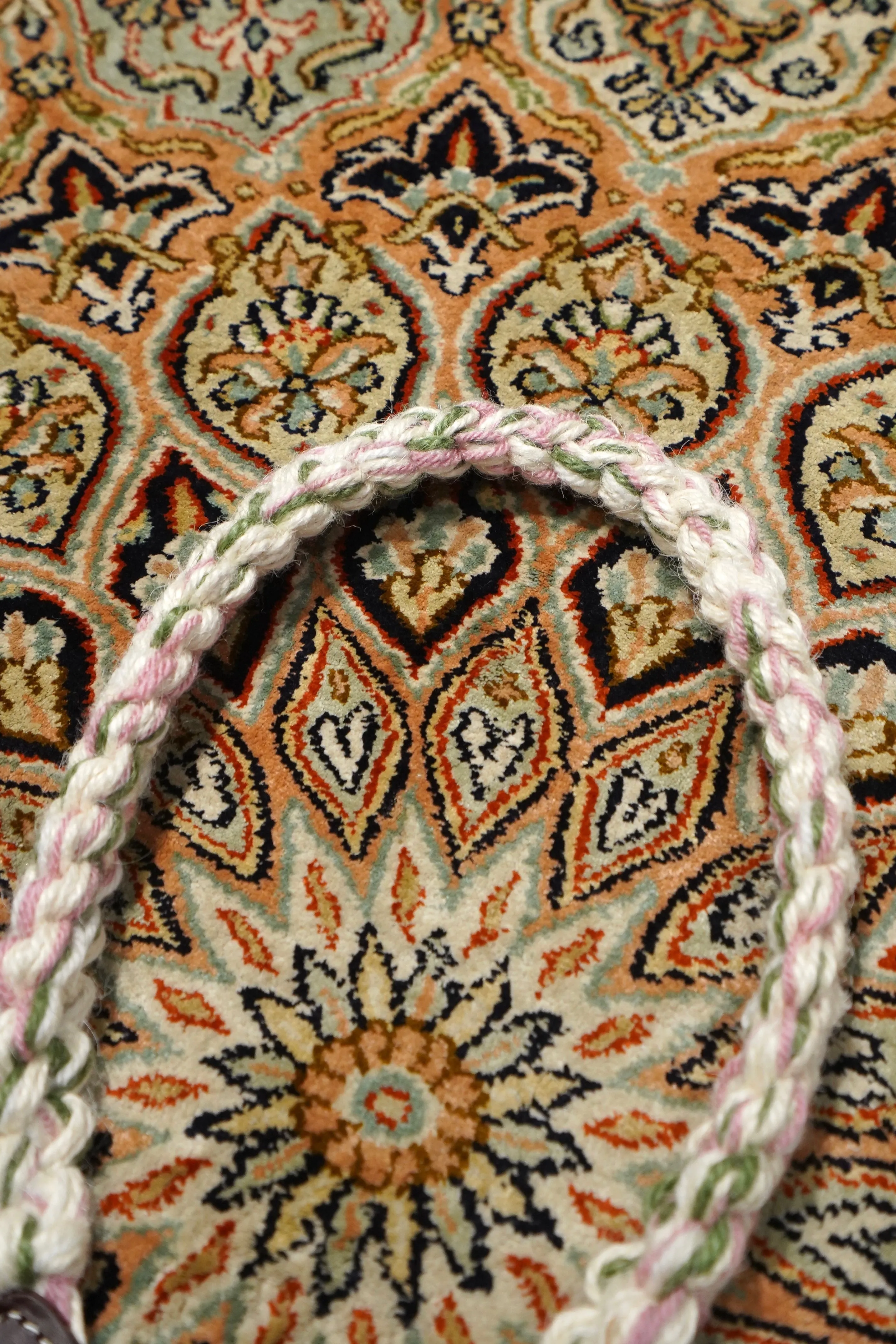 NICHOLAS DALEY HAND CROCHET LANYARD (CREAM/PINK/GREEN)