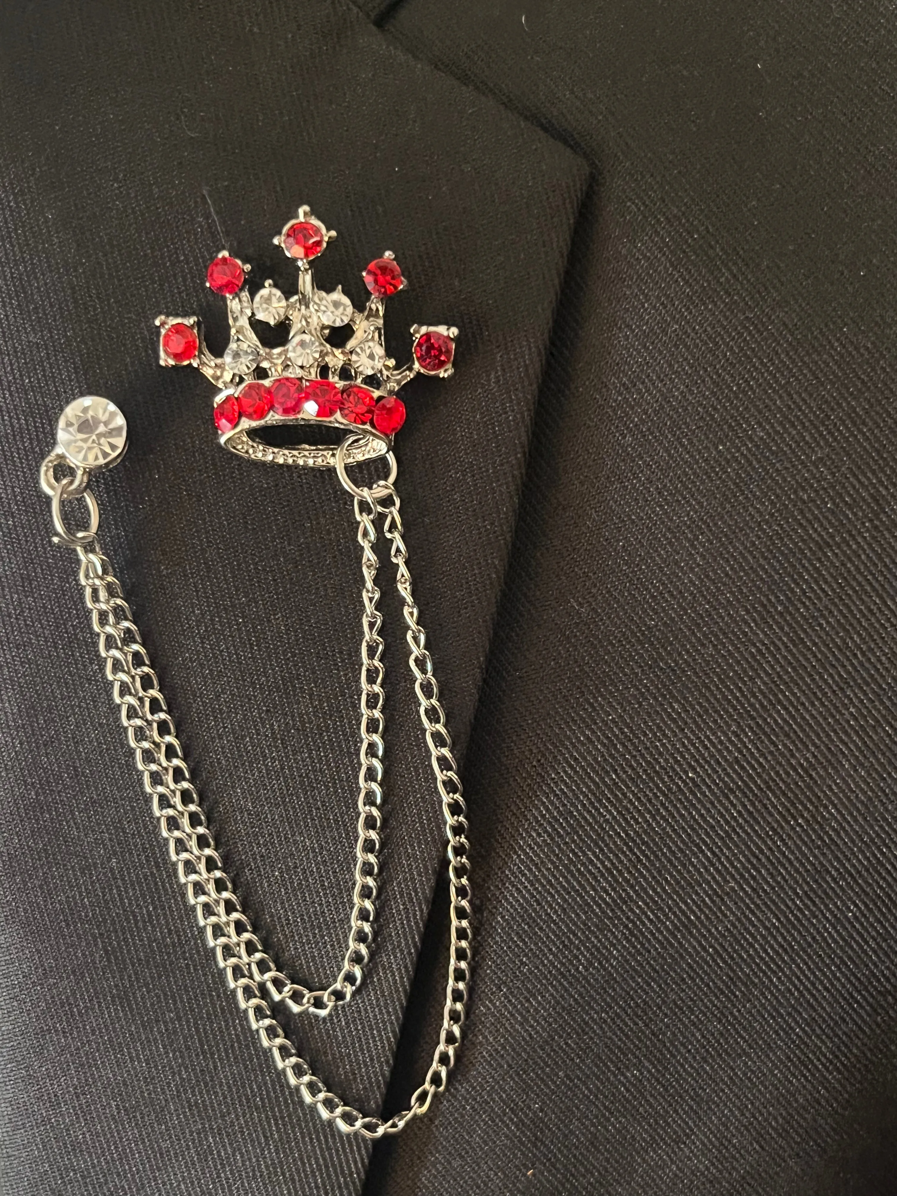 PAKISTANI BRAND LAPEL PIN FOR COAT - CRYSTAL CROWN BROOCH