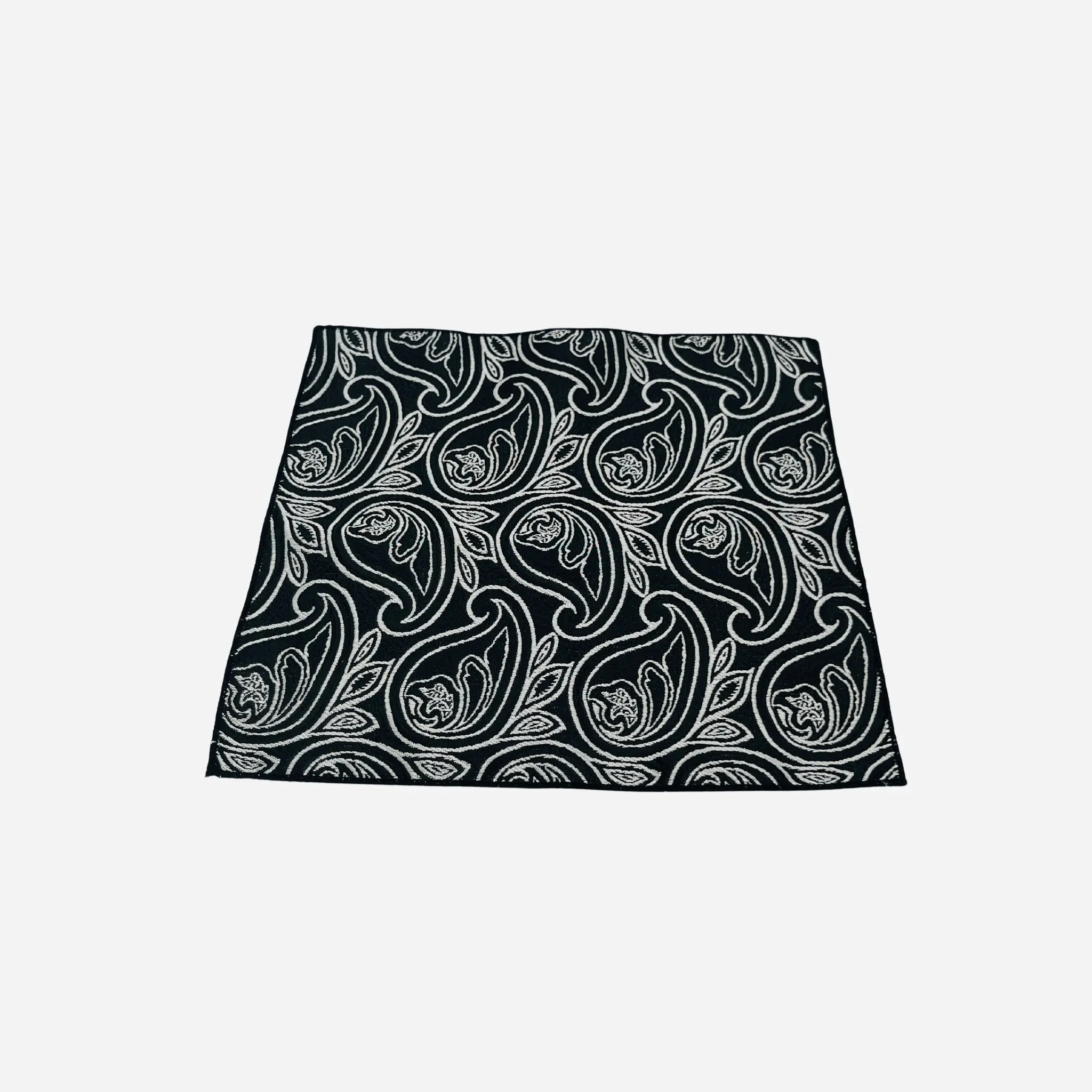 PAKISTANI BRAND TIE SET FOR MEN  - BLACK SILVER PAISLEY