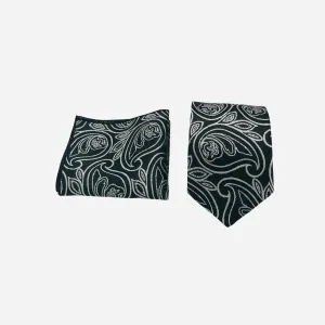 PAKISTANI BRAND TIE SET FOR MEN  - BLACK SILVER PAISLEY