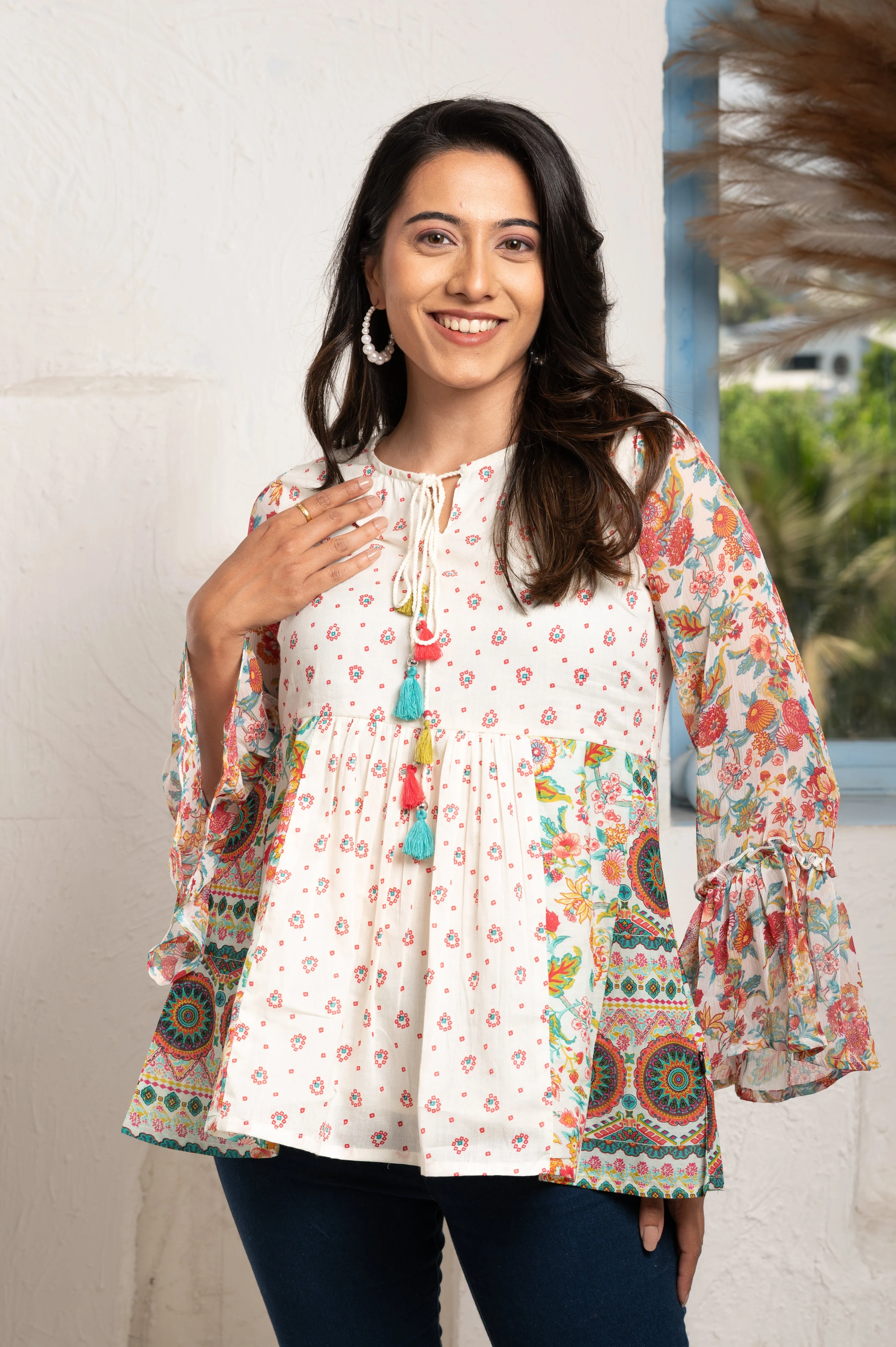 PRINTED IVORY COTTON  TUNIC