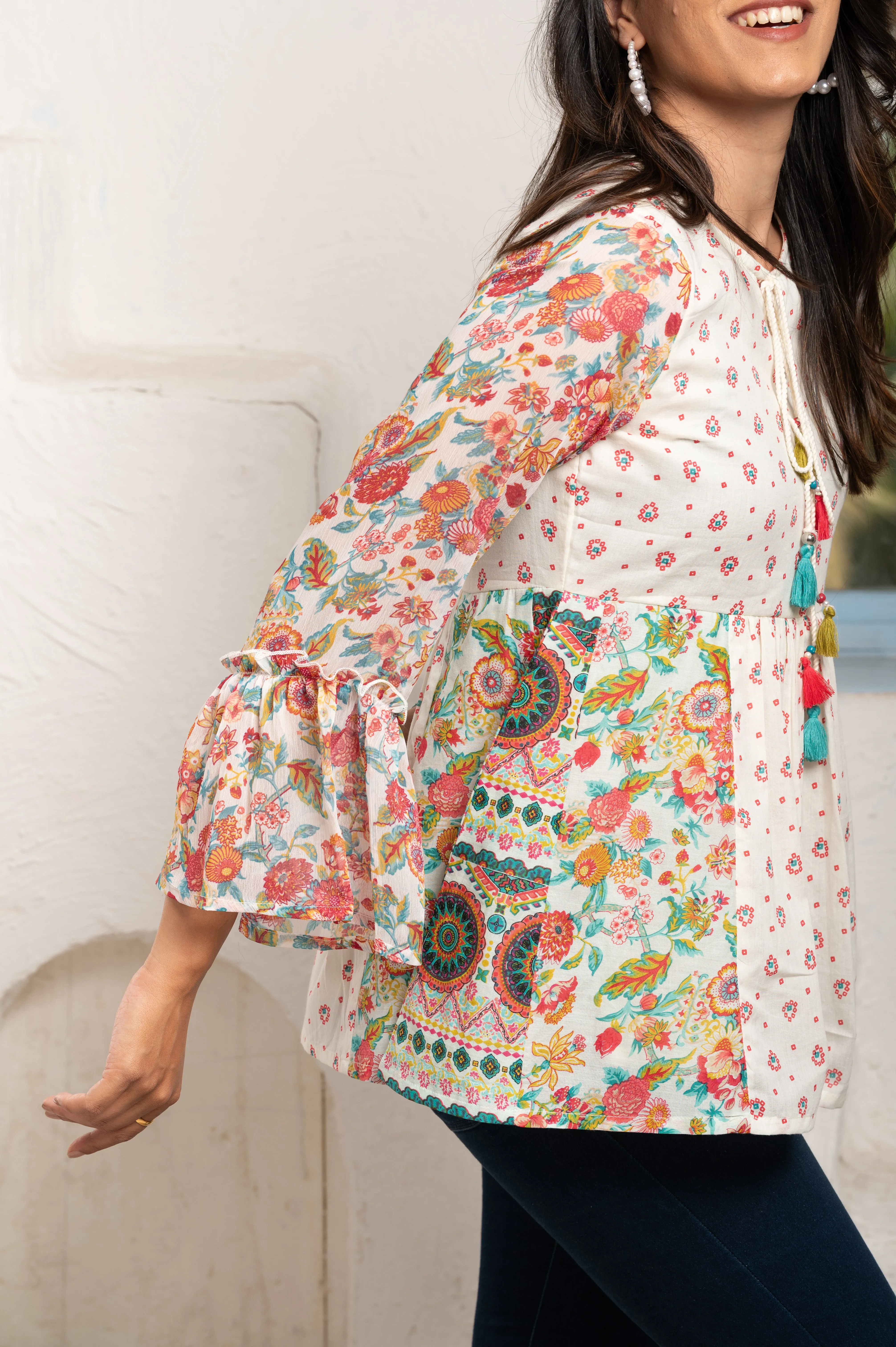 PRINTED IVORY COTTON  TUNIC